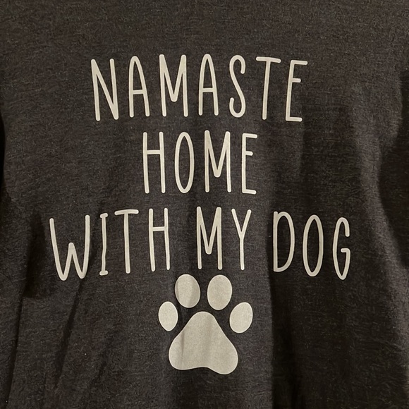 BRAND NEW GREY GRAPHIC TEE NAMASTE HOME WOTJ MY DOG SHIRT NWOT - Picture 2 of 3